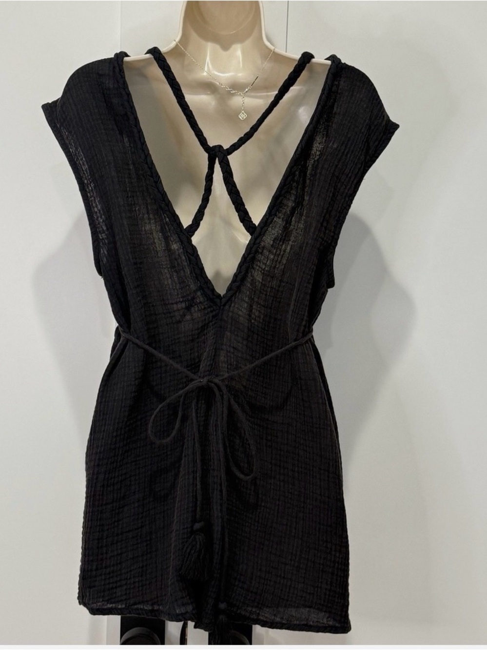 Anthropologie Black Braided Cover up Romper - Picture 4 of 7